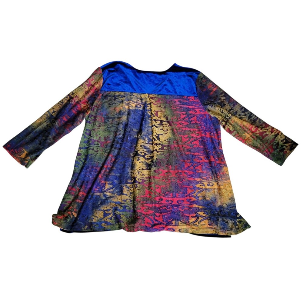 Calessa Women Top Size 1X Multicolor Velvet Embroidery Damask - Picture 5 of 10